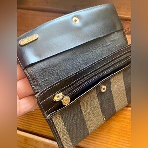 FENDI Black and Tan VINTAGE Striped Wallet